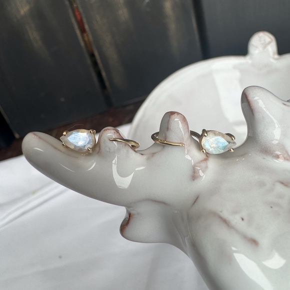 14KYG Moonstone Open Huggie Earrings - Picture 2 of 5